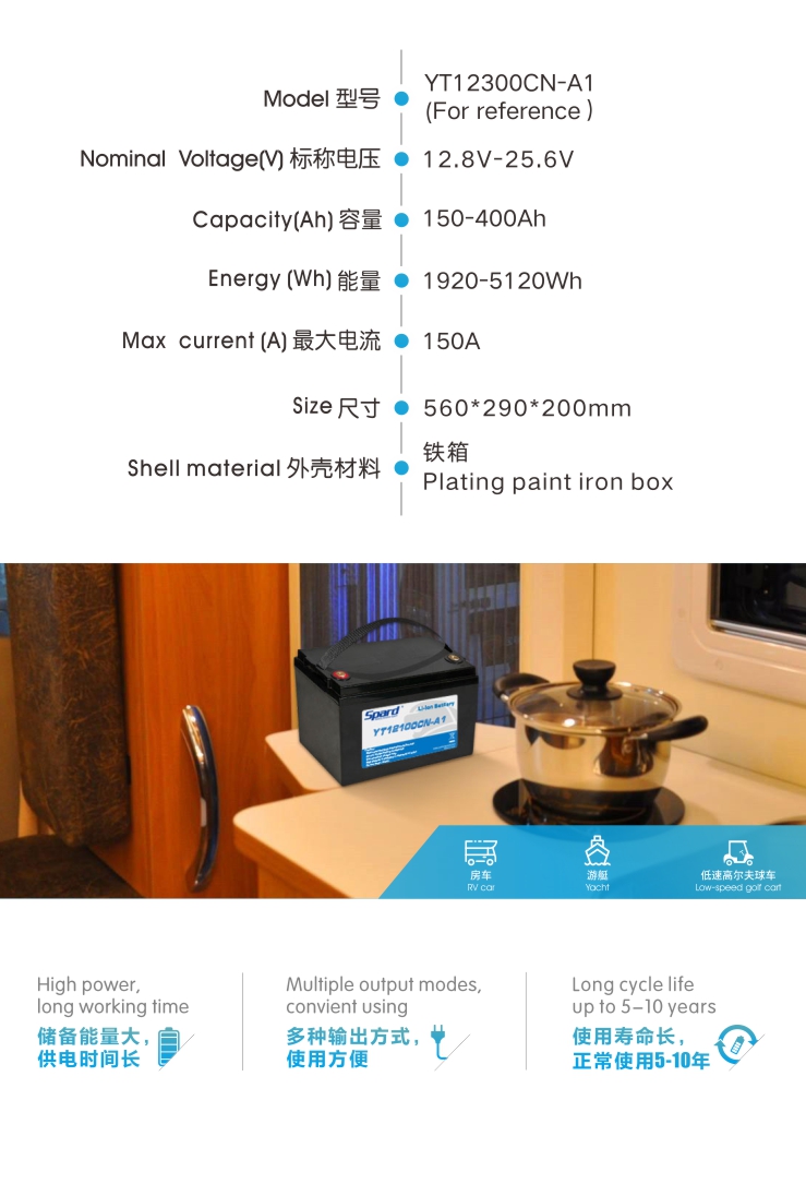 百瑞彩票5988储能电池-YT12300CN,智能BMS管理,大容量,多种输出方式,使用方便,5-10年长寿命